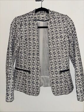 Gibson Navy and White Tweed Open-Front Blazer